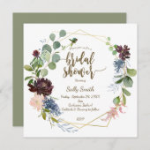 geometrisch paarse blauwe bloemen vrijgezellenfees kaart (Voorkant / Achterkant)