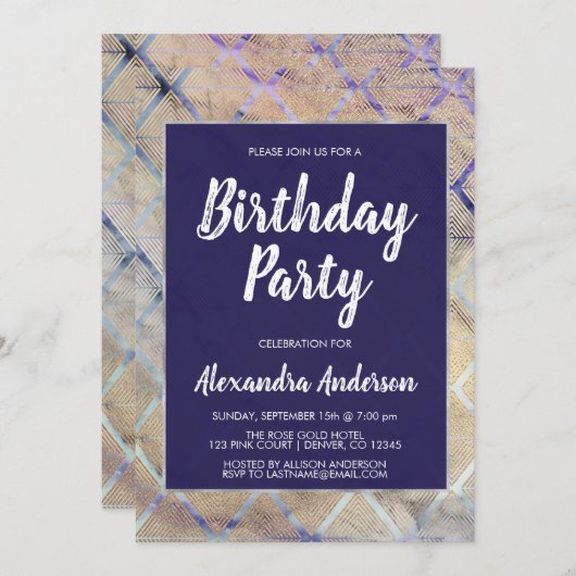 Geometrisch Paarse en gouden marmeren verjaardagsf Kaart (Voorkant / Achterkant)
