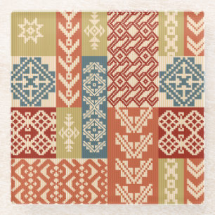 Geometrisch Patchwork Etnaadloos Patroon Glazen Onderzetter