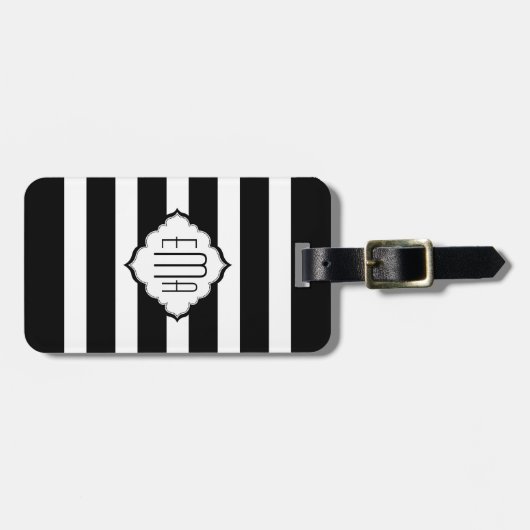 Geometrisch patroon 2 van zwarte en witte strepen bagagelabel (Voorkant horizontaal)