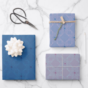 Geometrisch patroon Blauw, Periwinkle en Lila Inpakpapier Vel