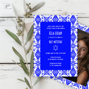 Geometrisch patroon Custom Photo Bat Bar Mitswa Kaart