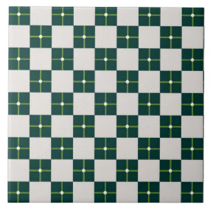 Geometrisch patroon decoratief groen wit groot tegeltje