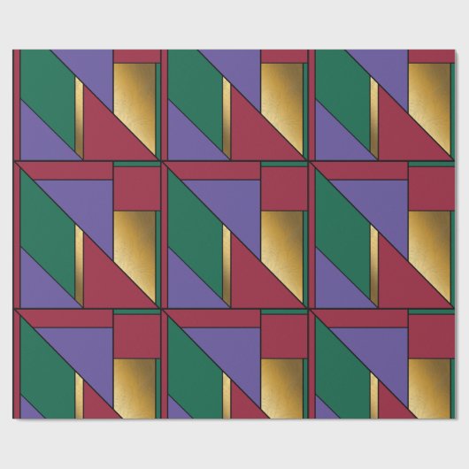 Geometrisch patroon Goud Paarse Groen Rood Cadeaupapier (Vlak)