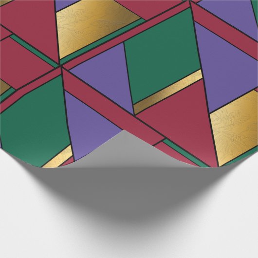 Geometrisch patroon Goud Paarse Groen Rood Cadeaupapier (Hoek)