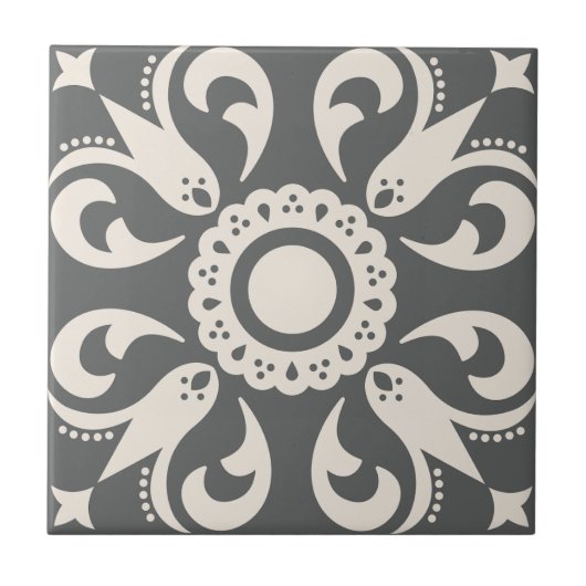 Geometrisch patroon grijs zwart-wit decoratief tegeltje (Voorkant)