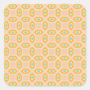 Geometrisch patroon in blauw en oranje diamantvorm vierkante sticker