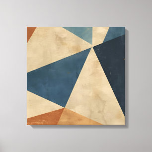 Geometrisch patroon in blauw, taupe en roest canvas afdruk