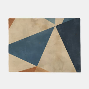 Geometrisch patroon in blauw, taupe en roest deurmat