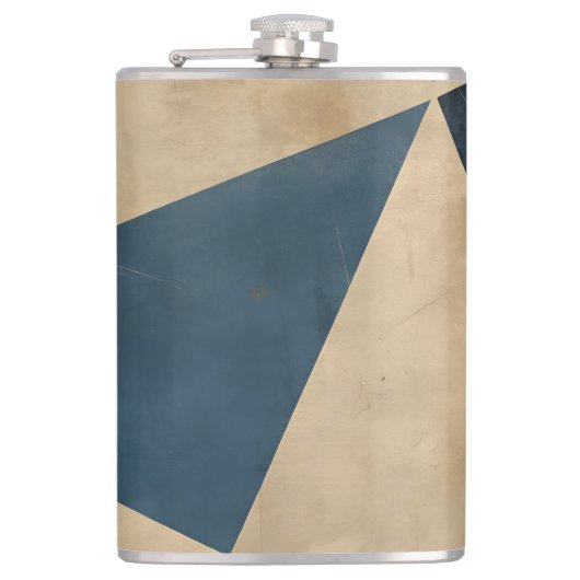 Geometrisch patroon in blauw, taupe en roest heupfles (Voorkant)