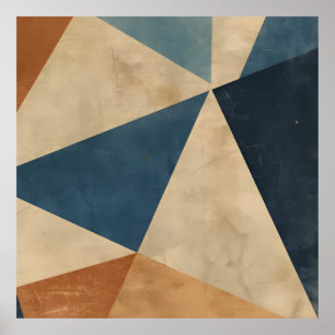 Geometrisch patroon in blauw, taupe en roest poster