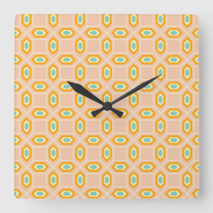 Geometrisch patroon in blauwe en oranje diamantvor vierkante klok