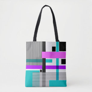 Geometrisch patroon in gestreepte en neon kleuren draagtas