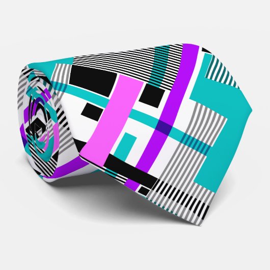 Geometrisch patroon in gestreepte en neon kleuren stropdas (Opgerold)