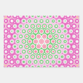 Geometrisch patroon in roze en groen inpakpapier vel