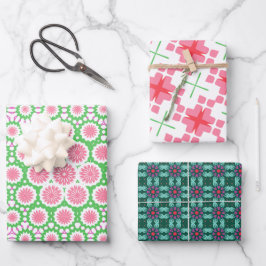 Geometrisch patroon in roze en groen inpakpapier vel