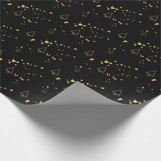 Geometrisch patroon met gouden kerstboom cadeaupapier (Hoek)