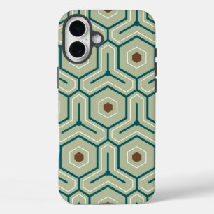 Geometrisch patroon met in elkaar grijpende zeshoe iPhone 16 plus hoesje