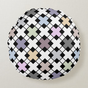Geometrisch patroon met meerdere kleuren rond kussen