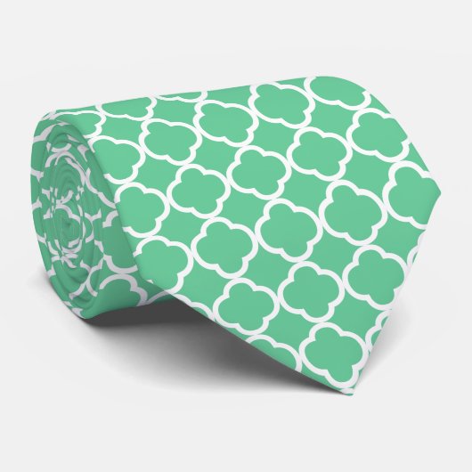 Geometrisch patroon met mint groen en wit Quatrefo Stropdas (Opgerold)