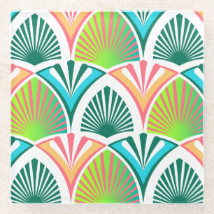Geometrisch patroon met palmbladeren en -bloemen glazen onderzetter