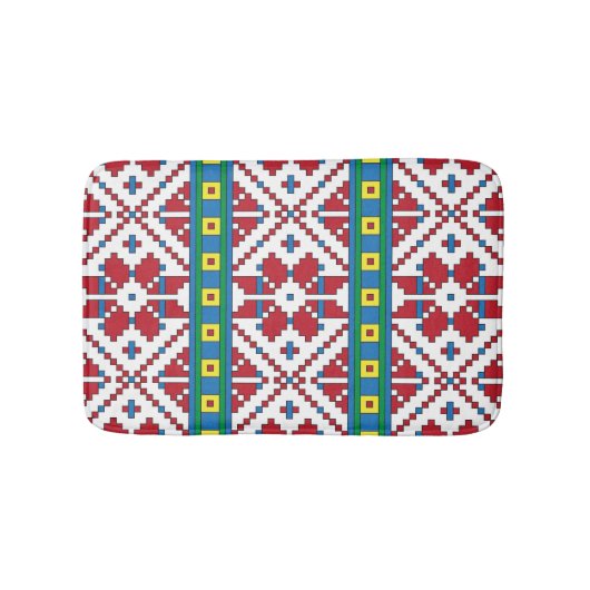 Geometrisch patroon met trale rode, blauwe en witt badmat (Voorkant)