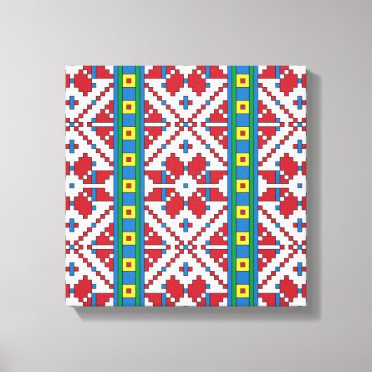 Geometrisch patroon met trale rode, blauwe en witt canvas afdruk (Voorkant)