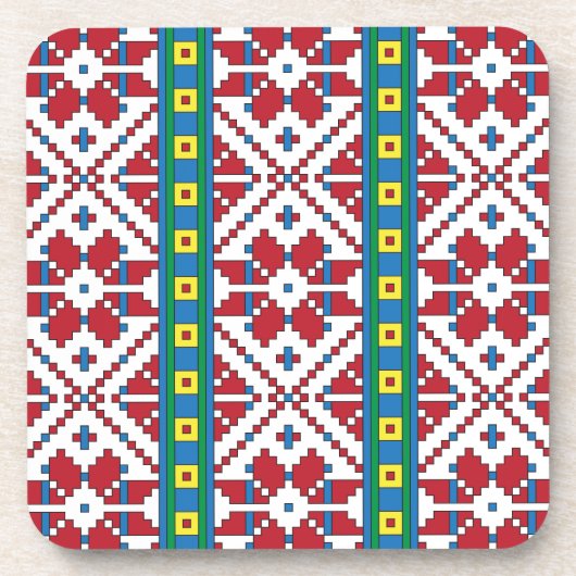 Geometrisch patroon met trale rode, blauwe en witt drankjes onderzetter (Voorkant)