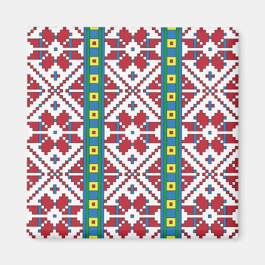 Geometrisch patroon met trale rode, blauwe en witt magneet (Voorkant)