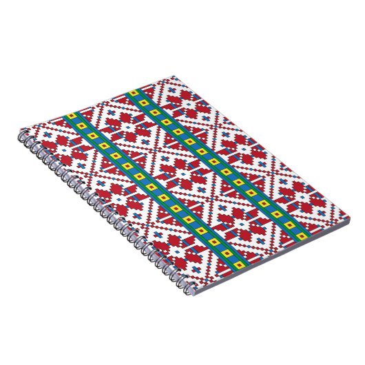 Geometrisch patroon met trale rode, blauwe en witt notitieboek (Rechterzijde)