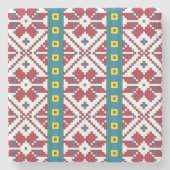 Geometrisch patroon met trale rode, blauwe en witt stenen onderzetter (Voorkant)