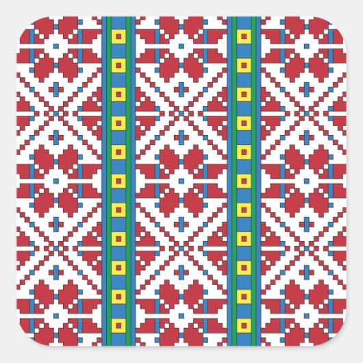 Geometrisch patroon met trale rode, blauwe en witt vierkante sticker (Voorkant)