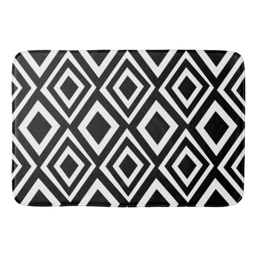 Geometrisch patroon met zwarte en witte diamant badmat (Voorkant)