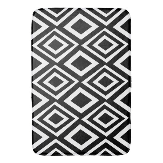 Geometrisch patroon met zwarte en witte diamant badmat (Voorkant Verticaal)