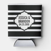 Geometrisch patroon met zwarte en witte strepen blikjeskoeler (Voorkant)