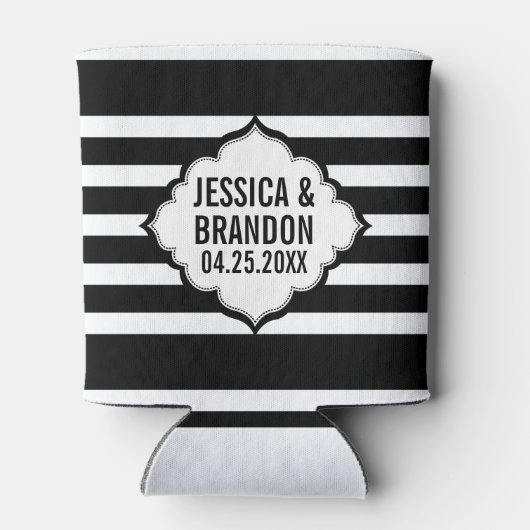 Geometrisch patroon met zwarte en witte strepen blikjeskoeler (Achterkant)