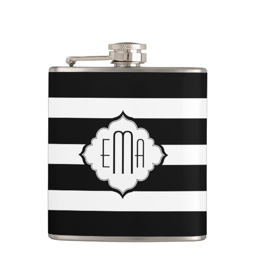 Geometrisch patroon met zwarte en witte strepen heupfles (Voorkant)