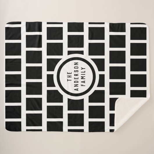 Geometrisch Patroon Modern Black en White Sherpa B Sherpa Deken (Voorkant (horizontaal))