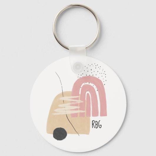 Geometrisch Patroon Modern Design Monogram Sleutelhanger (Voorkant)