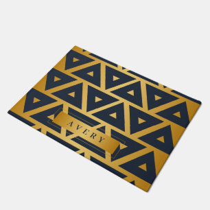 Geometrisch patroon van aangepast blauw goud deurmat