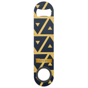 Geometrisch patroon van aangepast blauw goud speed flessenopener