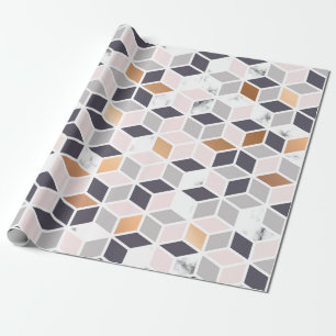 Geometrisch patroon van bruine en witte blokjes cadeaupapier
