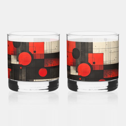 Geometrisch patroon van de rode zwarte crème whisky glas (Voorkant)
