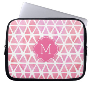 Geometrisch patroon van de roze Waterverf van Mono Laptop Sleeve