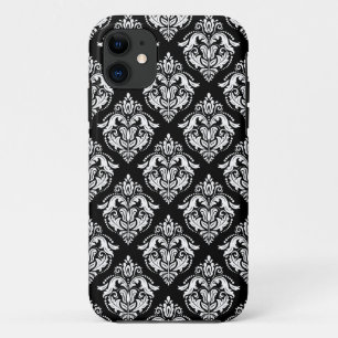 Geometrisch patroon van elegant zwart-wit Damasker iPhone 11 Hoesje