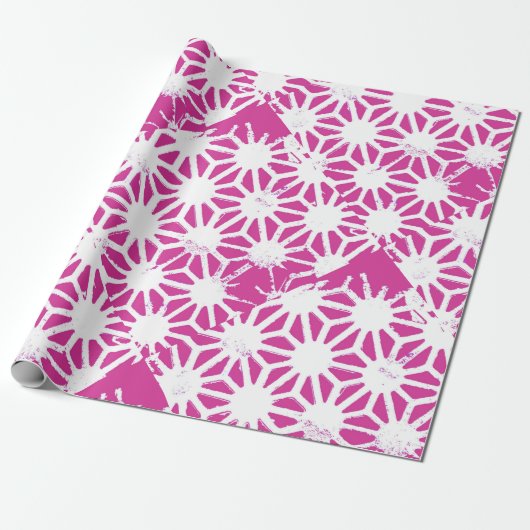 geometrisch patroon van Fuchsia Cadeaupapier (Uitgerold)