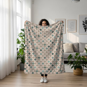 Geometrisch patroon van groene en roze stippen sherpa deken