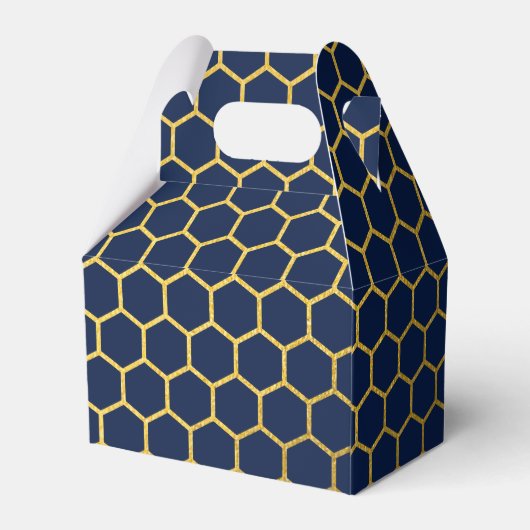 Geometrisch patroon van Navy Blue en Gold Hexagon Bedankdoosjes (Achterkant)