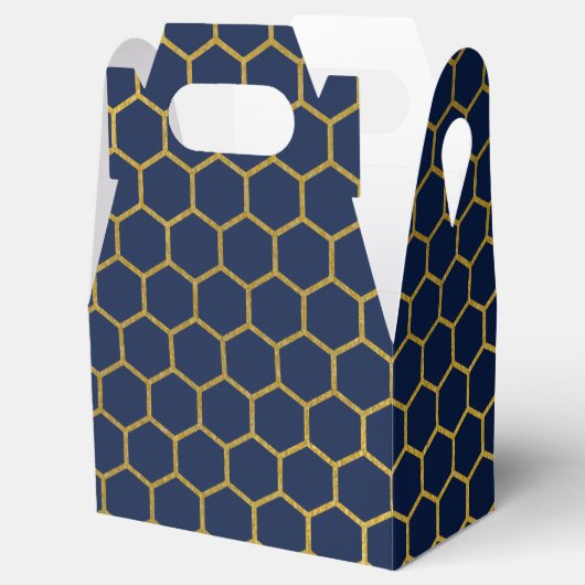 Geometrisch patroon van Navy Blue en Gold Hexagon Bedankdoosjes (Geopend)
