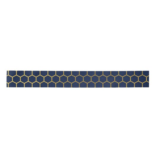 Geometrisch patroon van Navy Blue en Gold Hexagon Lint (Voorkant)